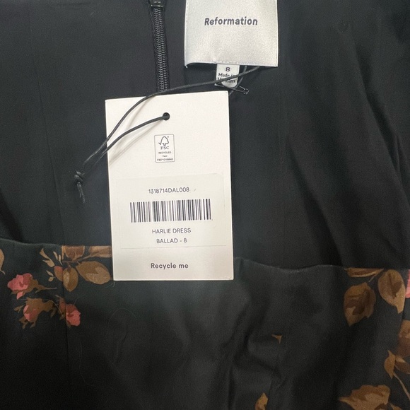 Reformation Harlie Dress Black - Size 8 - Picture 6 of 6